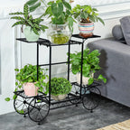 Metal 6-tier Plant Stand Garden Cart Wrought Iron Flower Pot Holder Shelf Rack, top view - House Of Avana