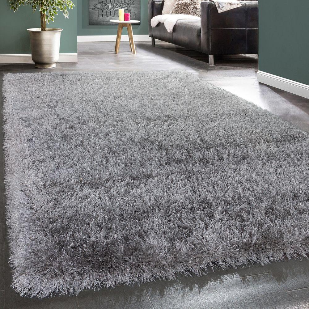 Fluffy Rug Shaggy For Living Room in Grey Soft & Shimmering RugYourHome