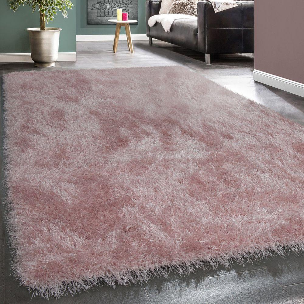 Fluffy Rug Shaggy For Living Room in Pastel Pink Soft & Shimmering RugYourHome