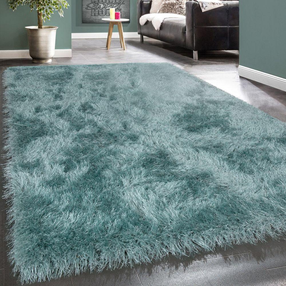 Fluffy Rug Shaggy For Living Room in Turquois Soft & Shimmering RugYourHome