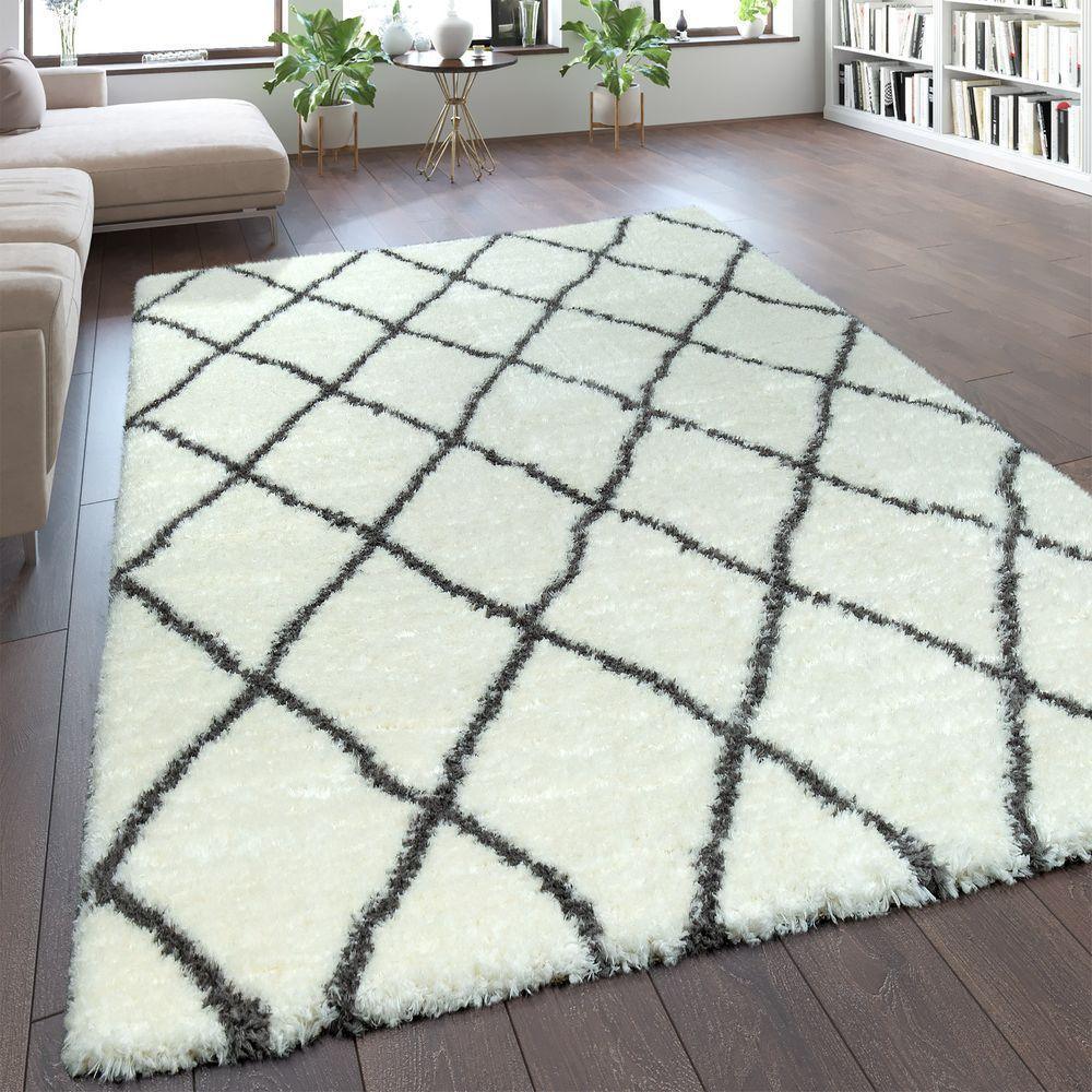 Fluffy Shag Rug Flokati Style Diamond Pattern Cream RugYourHome