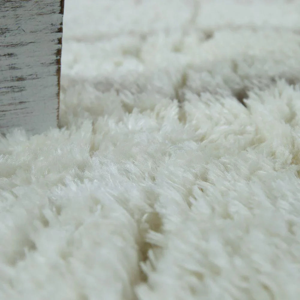 Fluffy Shag Rug Flokati Style Diamond Pattern Cream RugYourHome