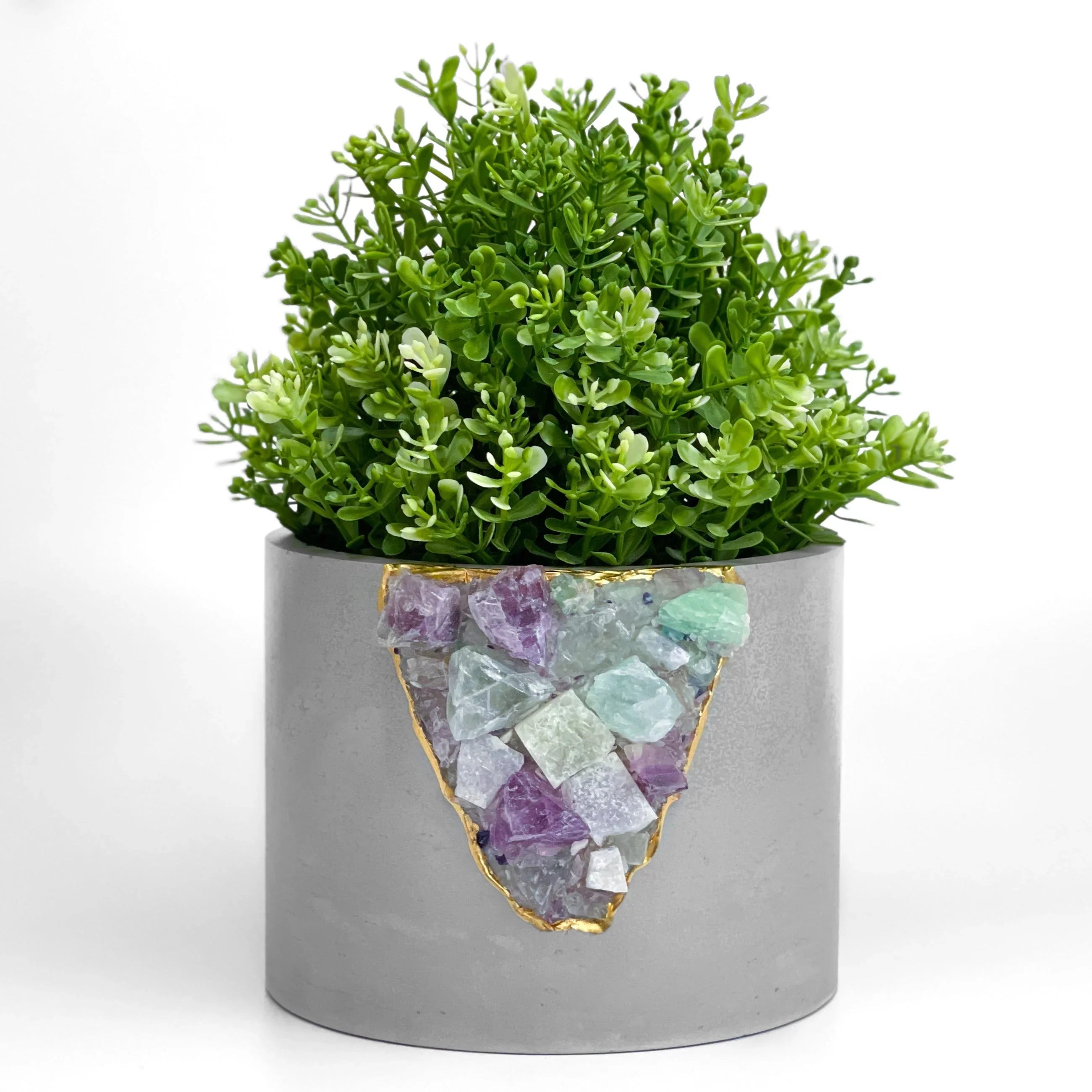Fluorite Geode 6" Planter with Natural Stone and Hollow Center, front view - House Of Avana