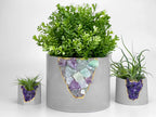 Fluorite Geode 6" Planter with Natural Stone and Hollow Center, back view - House Of Avana