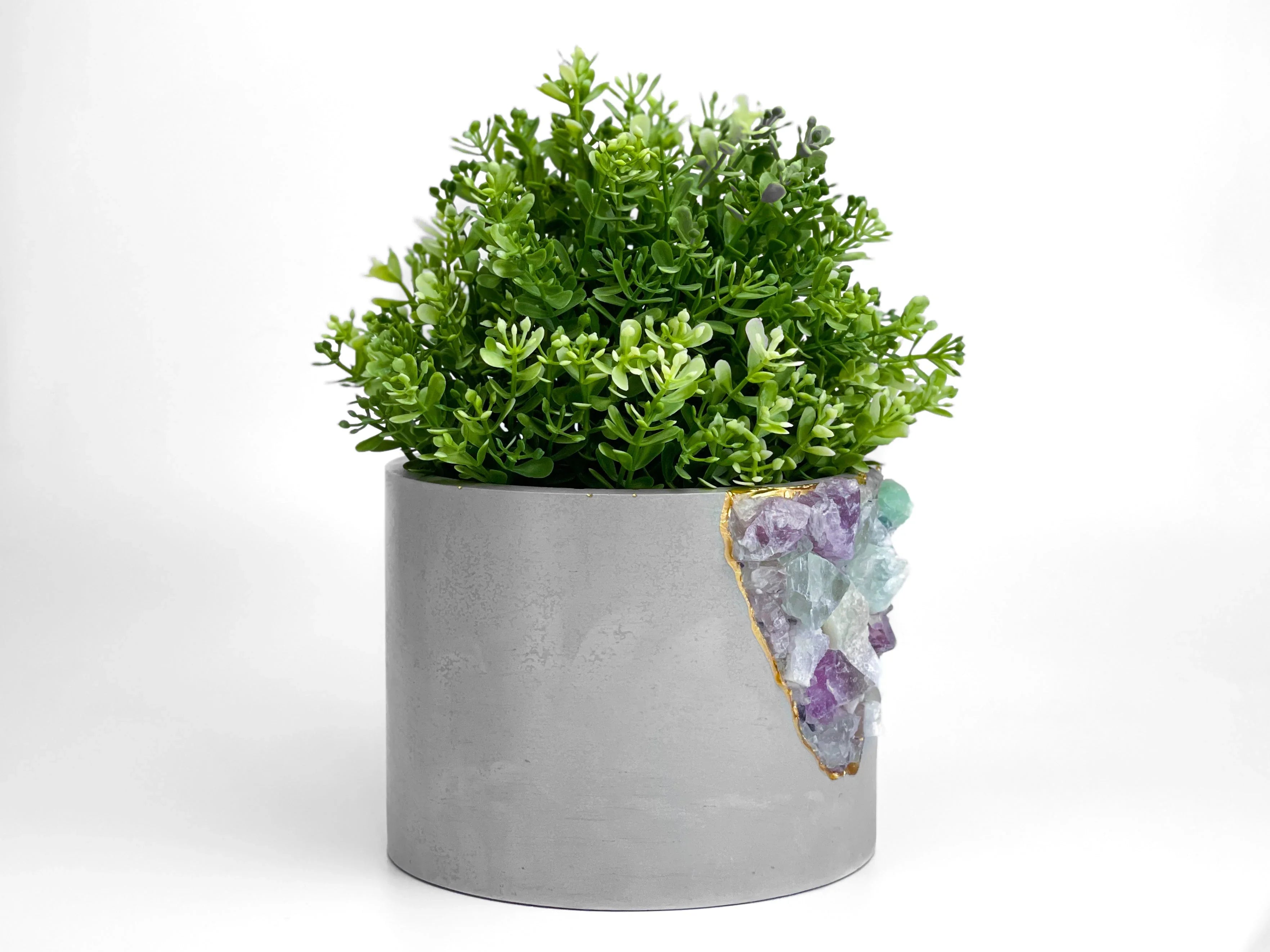 Fluorite Geode 6" Planter with Natural Stone and Hollow Center, detail shot - House Of Avana