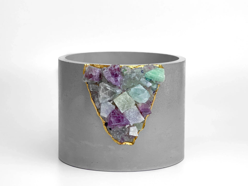 Fluorite Geode 6" Planter with Natural Stone and Hollow Center, lifestyle image - House Of Avana
