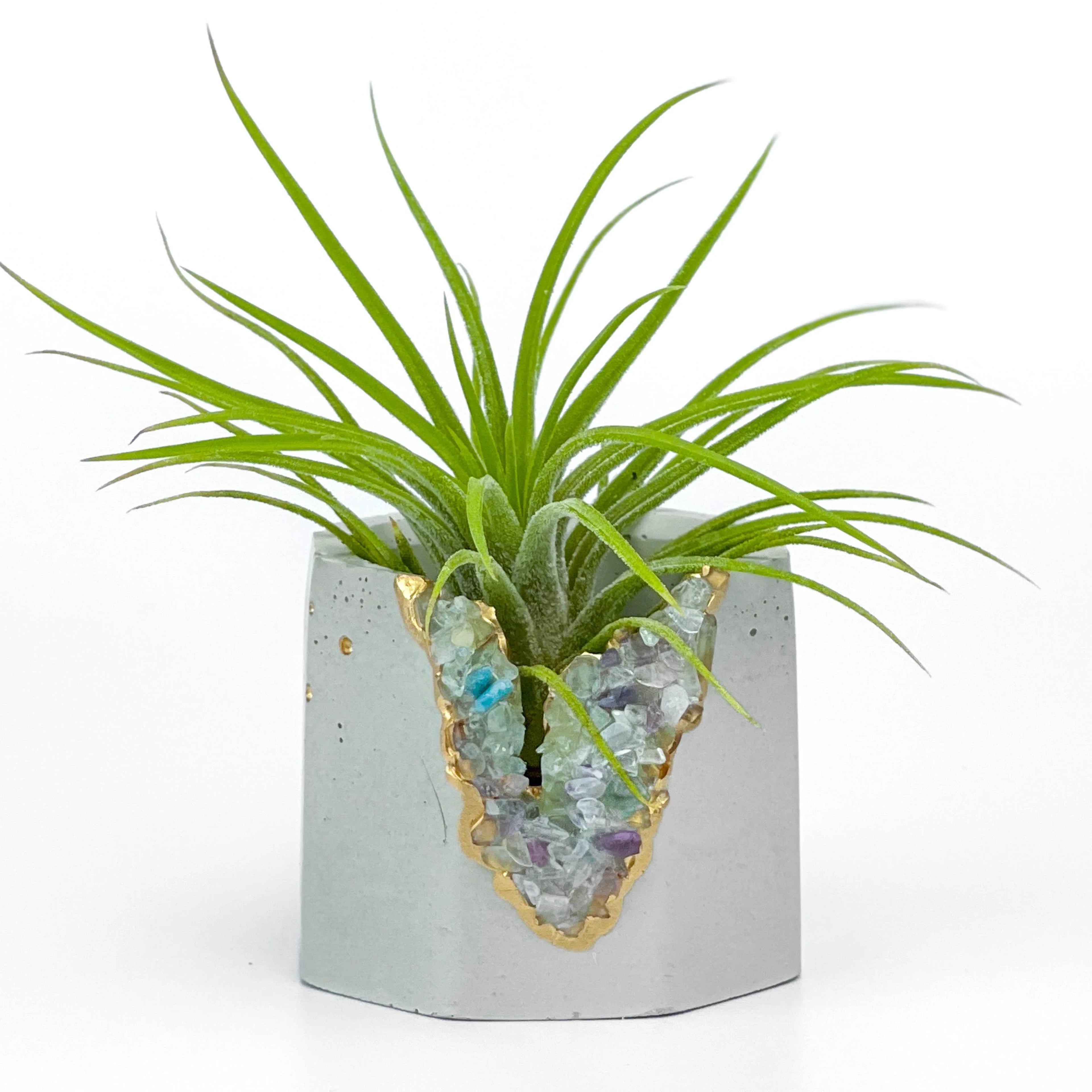 Fluorite Geode Planter Natural Stone Succulent Pot, side view - House Of Avana