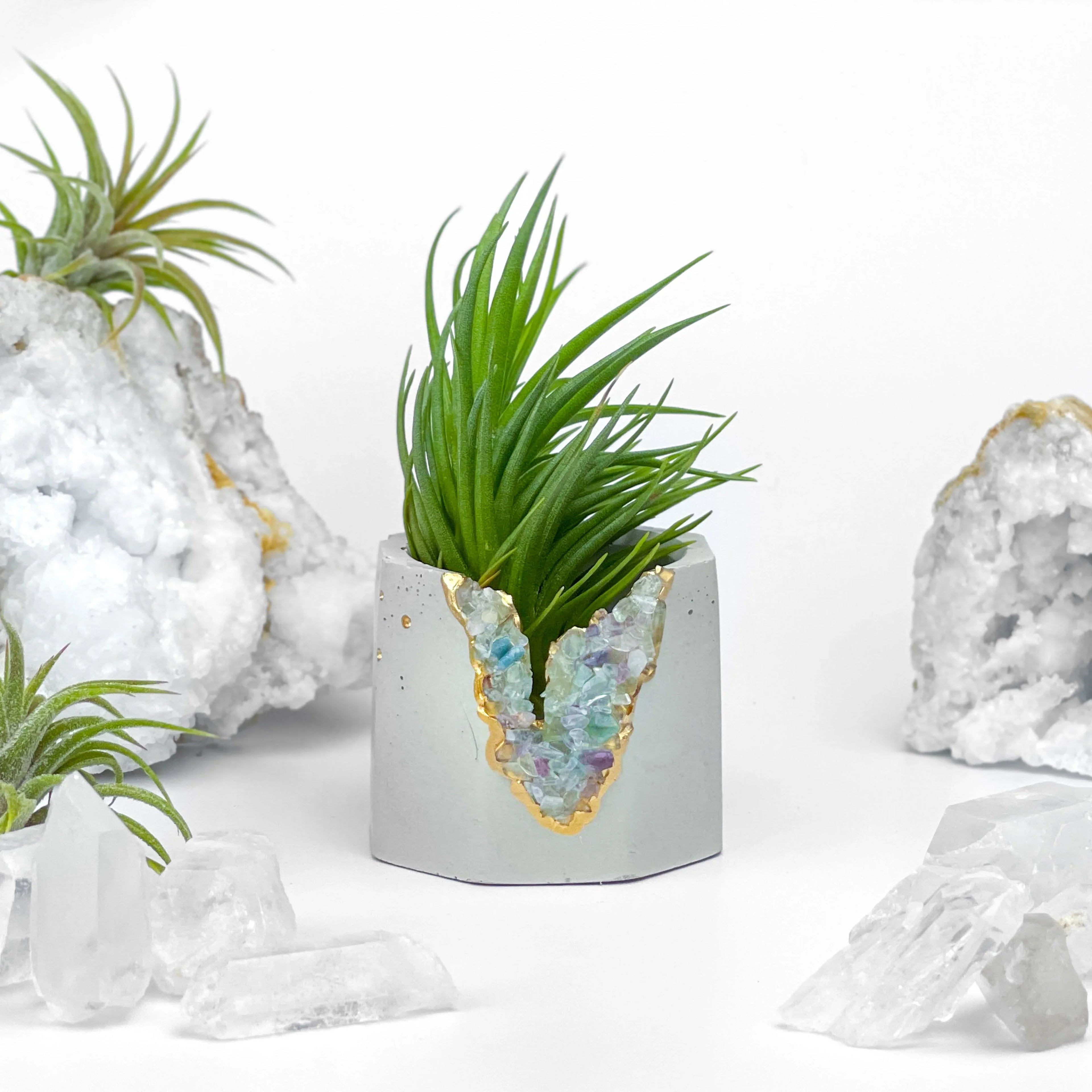 Fluorite Geode Planter Natural Stone Succulent Pot, detail shot - House Of Avana