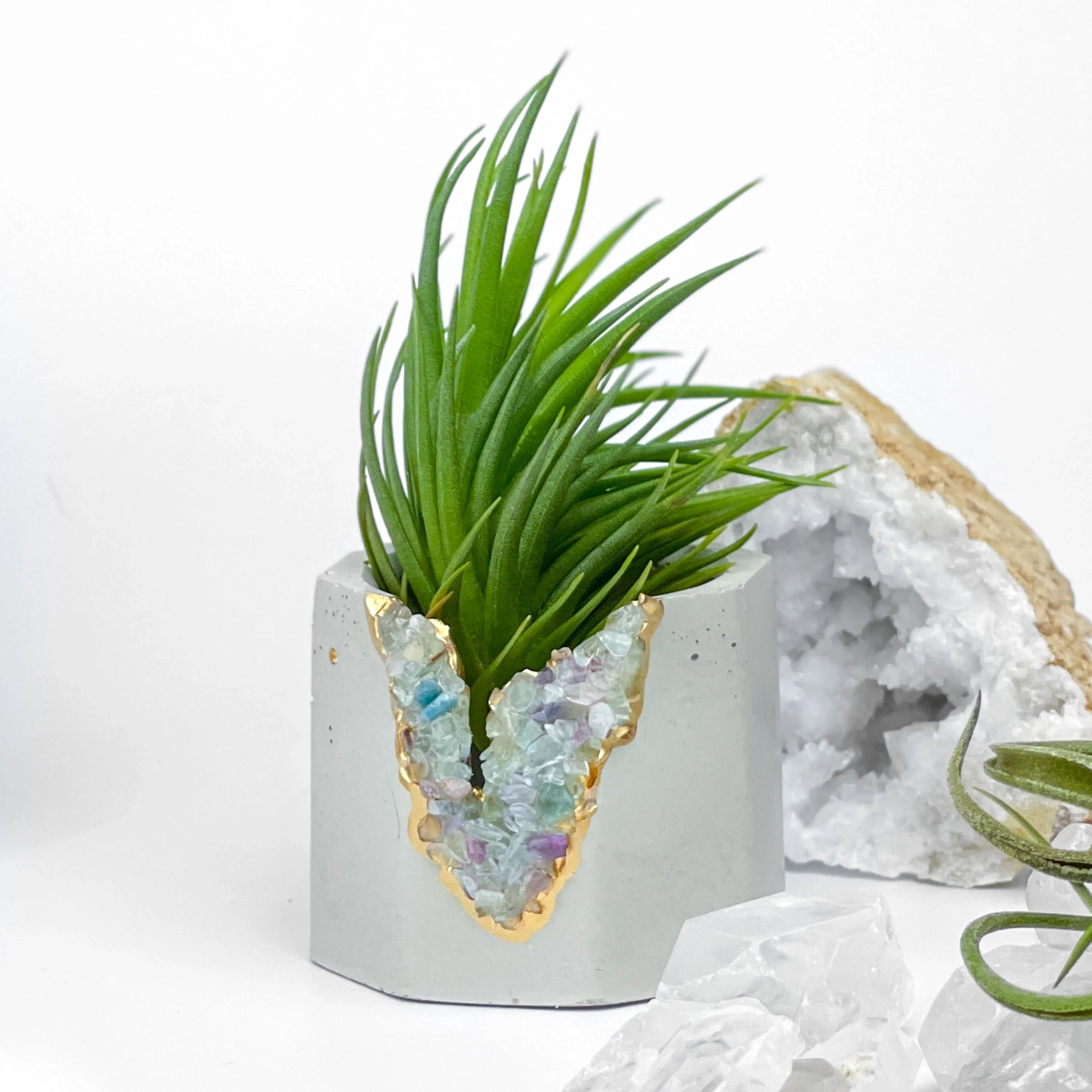 Fluorite Geode Planter Natural Stone Succulent Pot, top view - House Of Avana