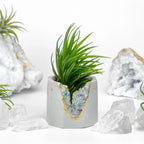 Fluorite Geode Planter Natural Stone Succulent Pot, angled view - House Of Avana