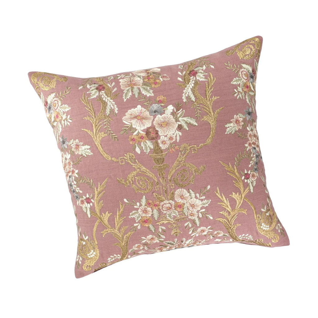 Fontainebleau Embroidered Linen Throw Pillow Cover 18 X 18
