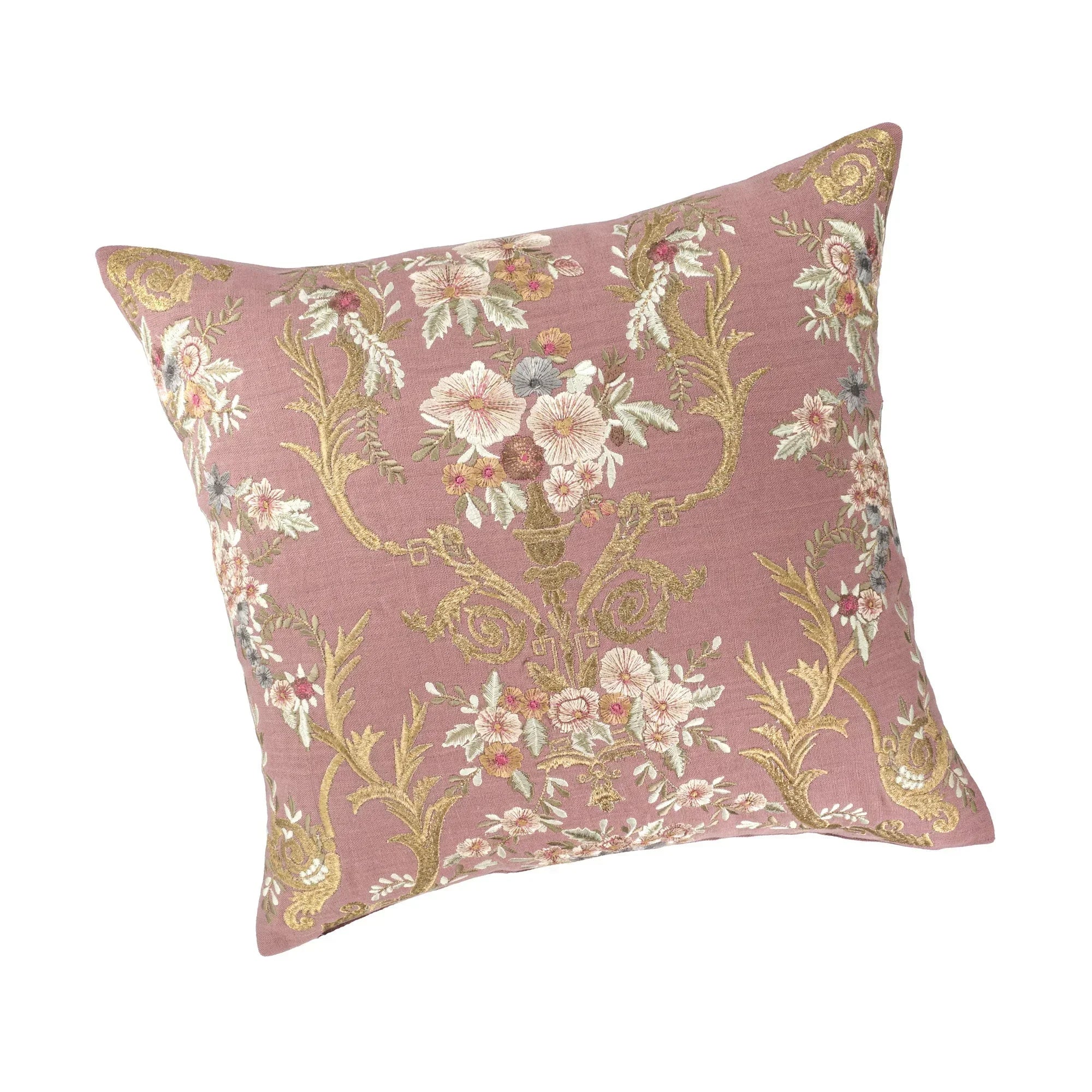 Fontainebleau Embroidered Linen Throw Pillow Cover 18 X 18