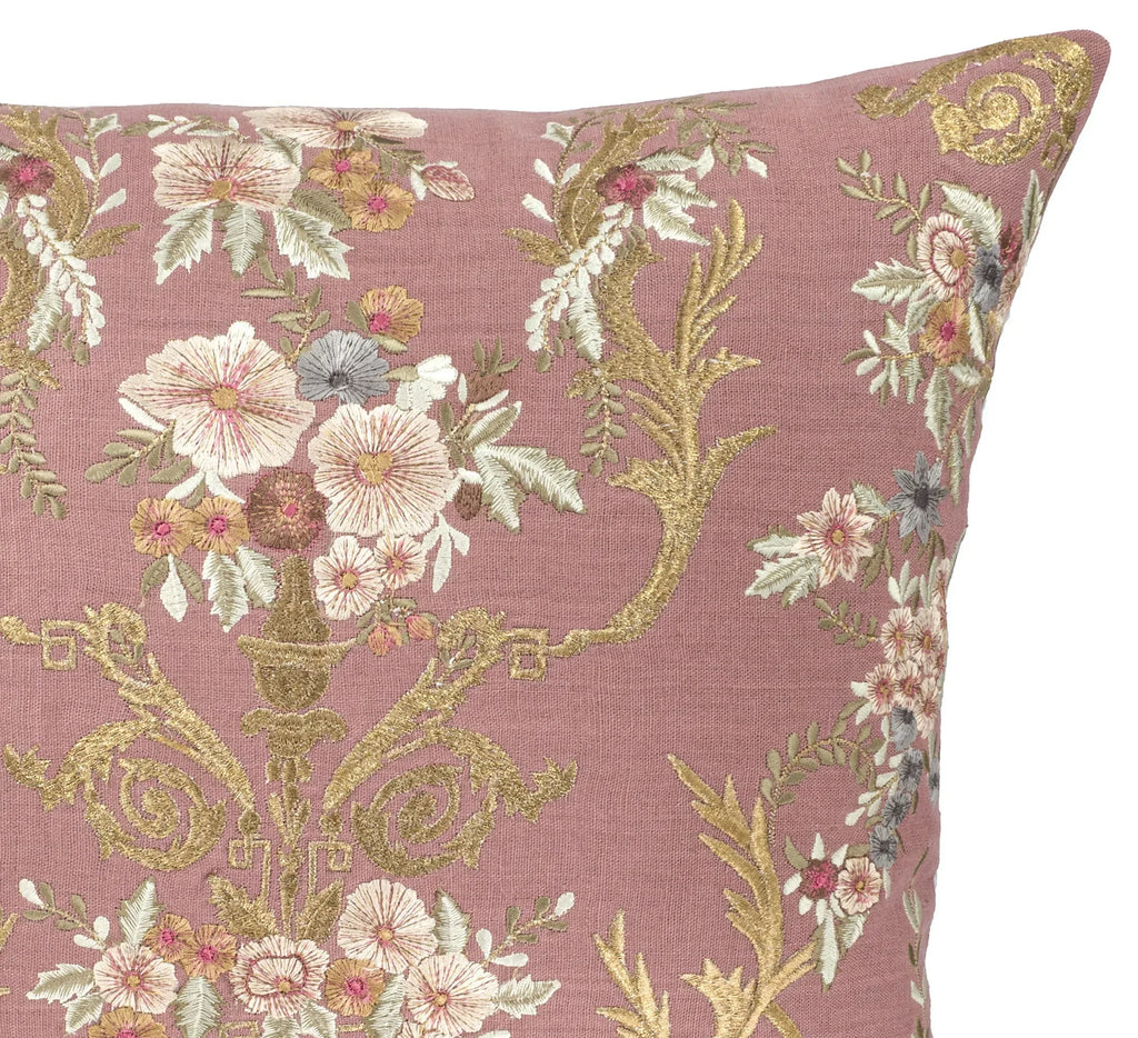 Fontainebleau Embroidered Linen Throw Pillow Cover 18 X 18
