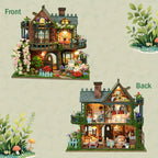 Forest Hut Handmade Wooden Dollhouse Toy Model Kit - Multi-Level Tiny House with Slanted Roof, Floral Balcony & Cozy Interior, Charming Miniature Home Decor for Christmas/Birthday Gifts (No Glue/Battery Included) - Safe & Dur House Of Avana