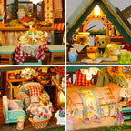 Forest Hut Handmade Wooden Dollhouse Toy Model Kit - Multi-Level Tiny House with Slanted Roof, Floral Balcony & Cozy Interior, Charming Miniature Home Decor for Christmas/Birthday Gifts (No Glue/Battery Included) - Safe & Dur House Of Avana