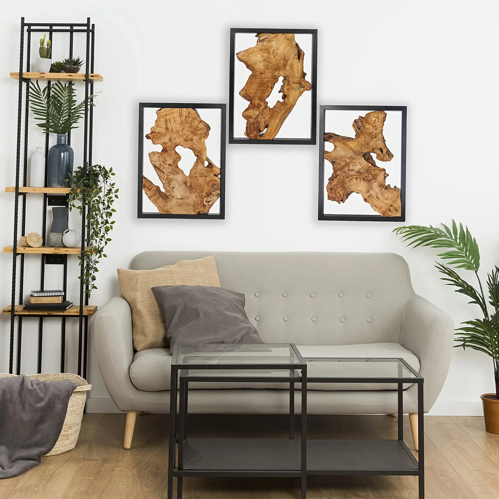 Rustic Wood Wall Art, Panel Metal Frame, 12x16 Inch Natural Wood Decor, detail shot - House Of Avana