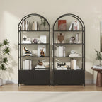 71" Industrial Arched Bookshelf with Doors - Sturdy Metal Frame, Freestanding Display Shelving Unit for... - House Of Avana