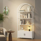 71" Industrial Arched Bookshelf with Doors - Sturdy Metal Frame, Freestanding Display Shelving Unit for... - House Of Avana