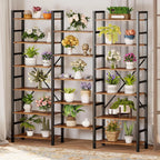 6-tier Triple Wide Industrial Bookshelf – Large Etagere Bookcase with Metal Frame - House Of Avana