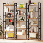 6-tier Triple Wide Industrial Bookshelf – Large Etagere Bookcase with Metal Frame - House Of Avana