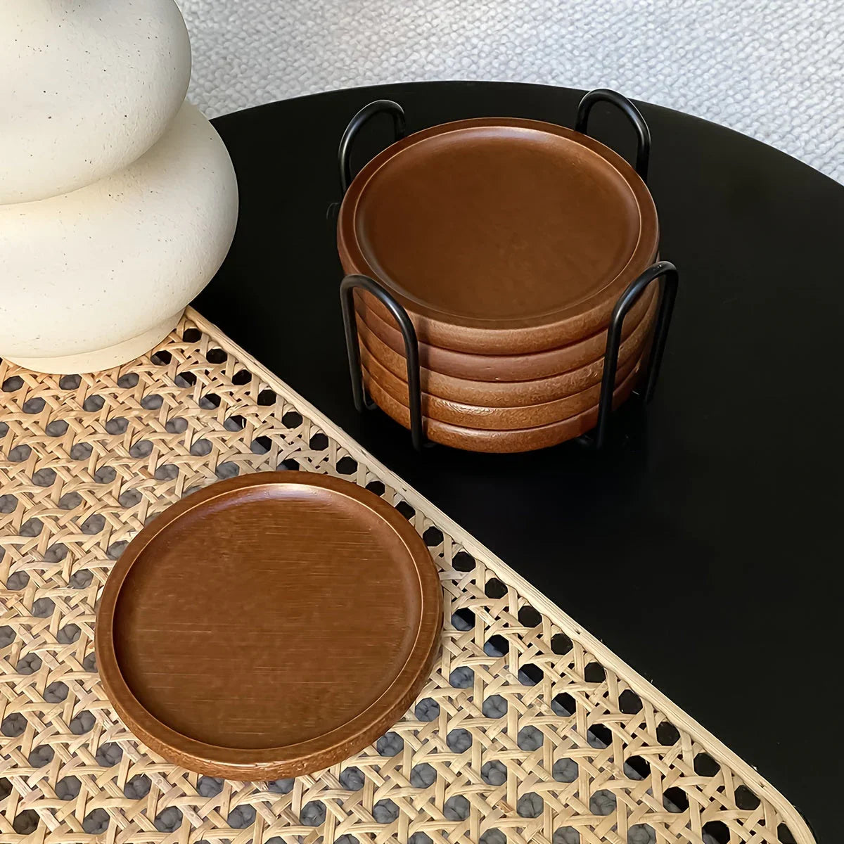 S/1set Japanese Bamboo and Wood Insulation Coasters Plus Iron Frame, Suitable for Living Room Coffee... - House Of Avana