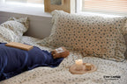 French Floral Earth Tone Double Layer Ruffle Bedding Set / Beige + Blue Ever Lasting