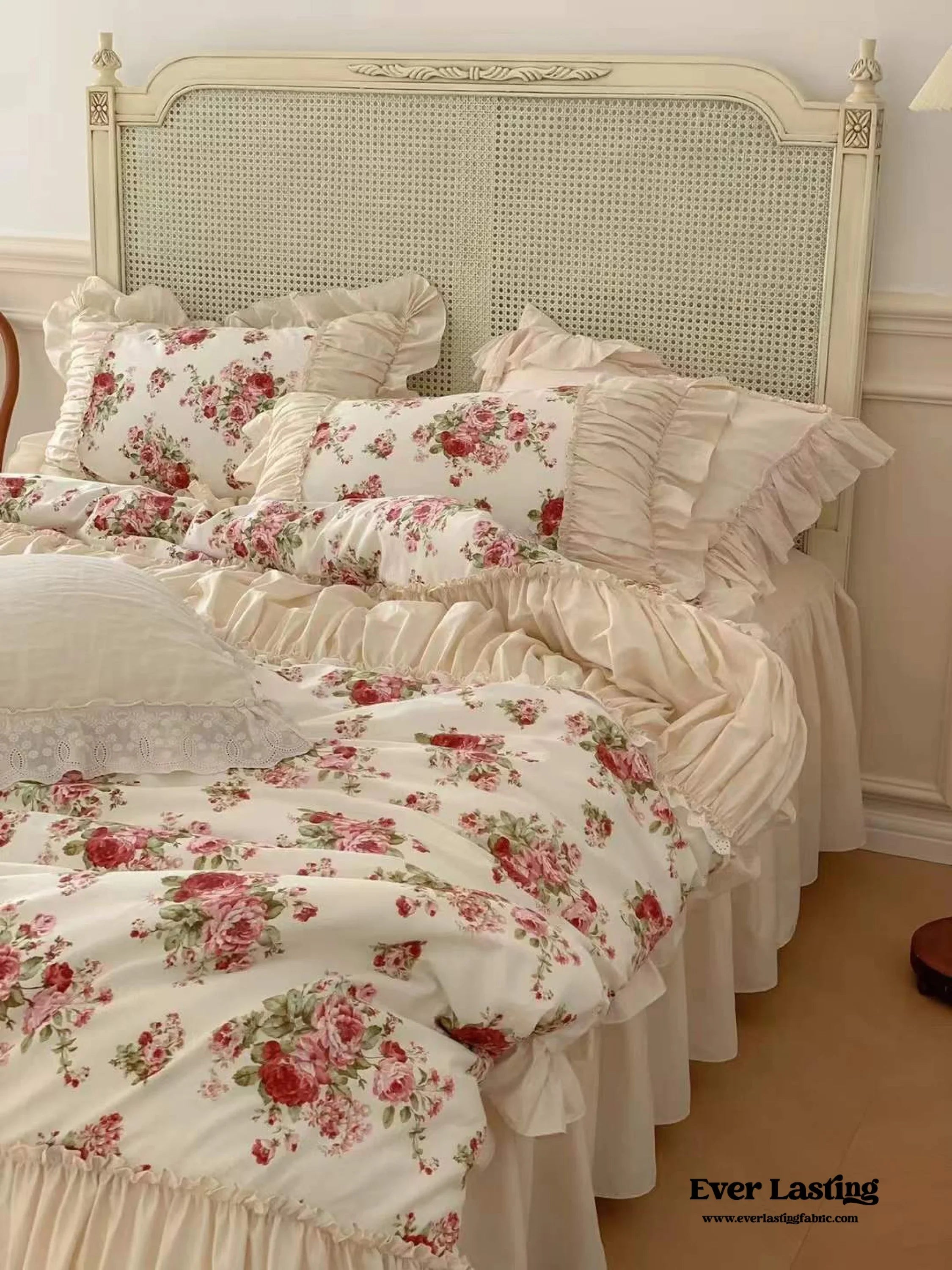 French Floral Ruffle Bedding Set / Rosé Pink Ever Lasting
