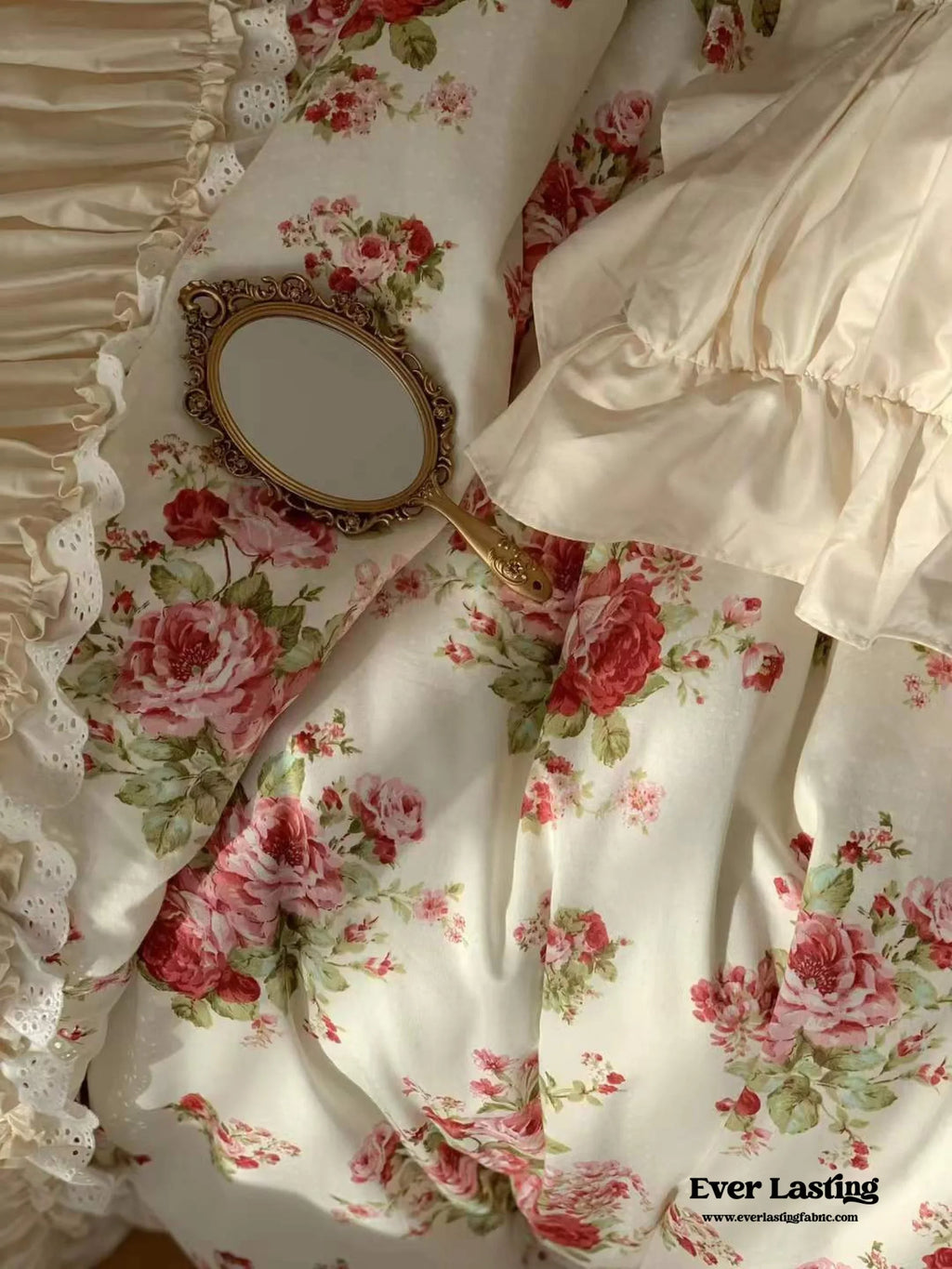 French Floral Ruffle Bedding Set / Rosé Pink Ever Lasting