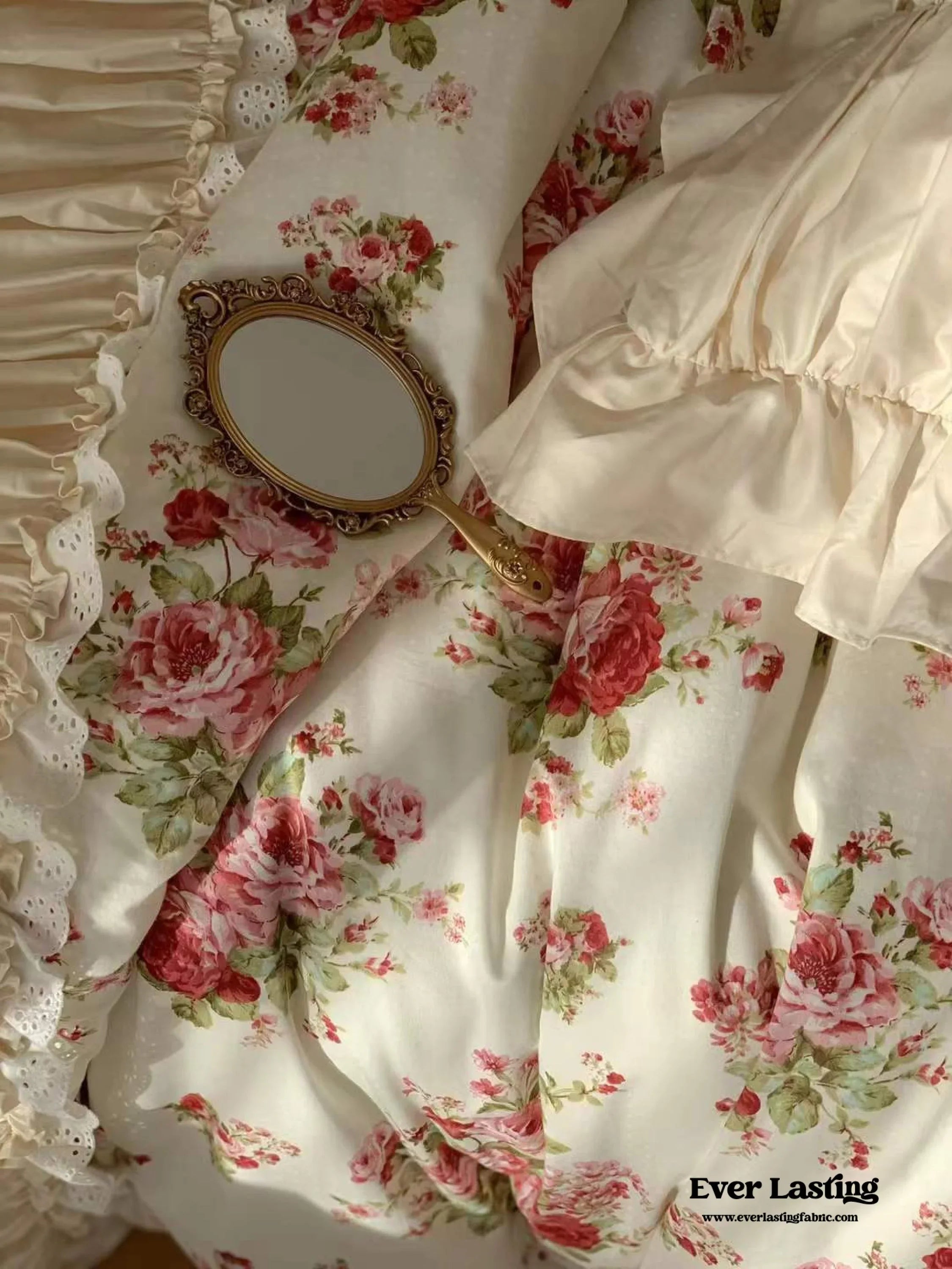 French Floral Ruffle Bedding Set / Rosé Pink Ever Lasting