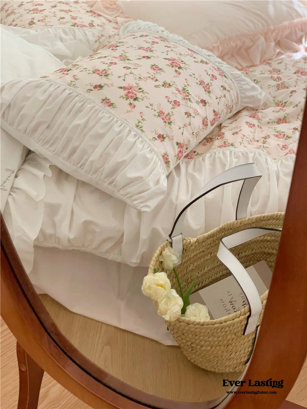 French Floral Ruffle Bedding Set / Rosé Pink Ever Lasting
