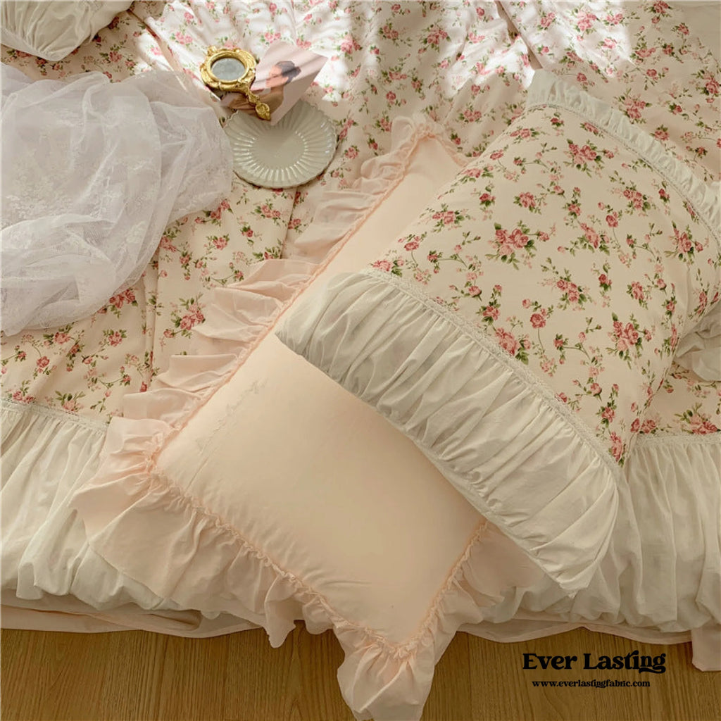 French Floral Ruffle Bedding Set / Rosé Pink Ever Lasting