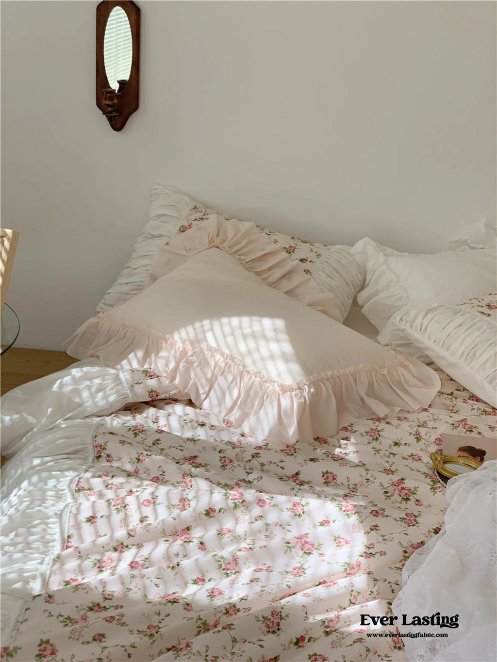 French Floral Ruffle Bedding Set / Rosé Pink Ever Lasting
