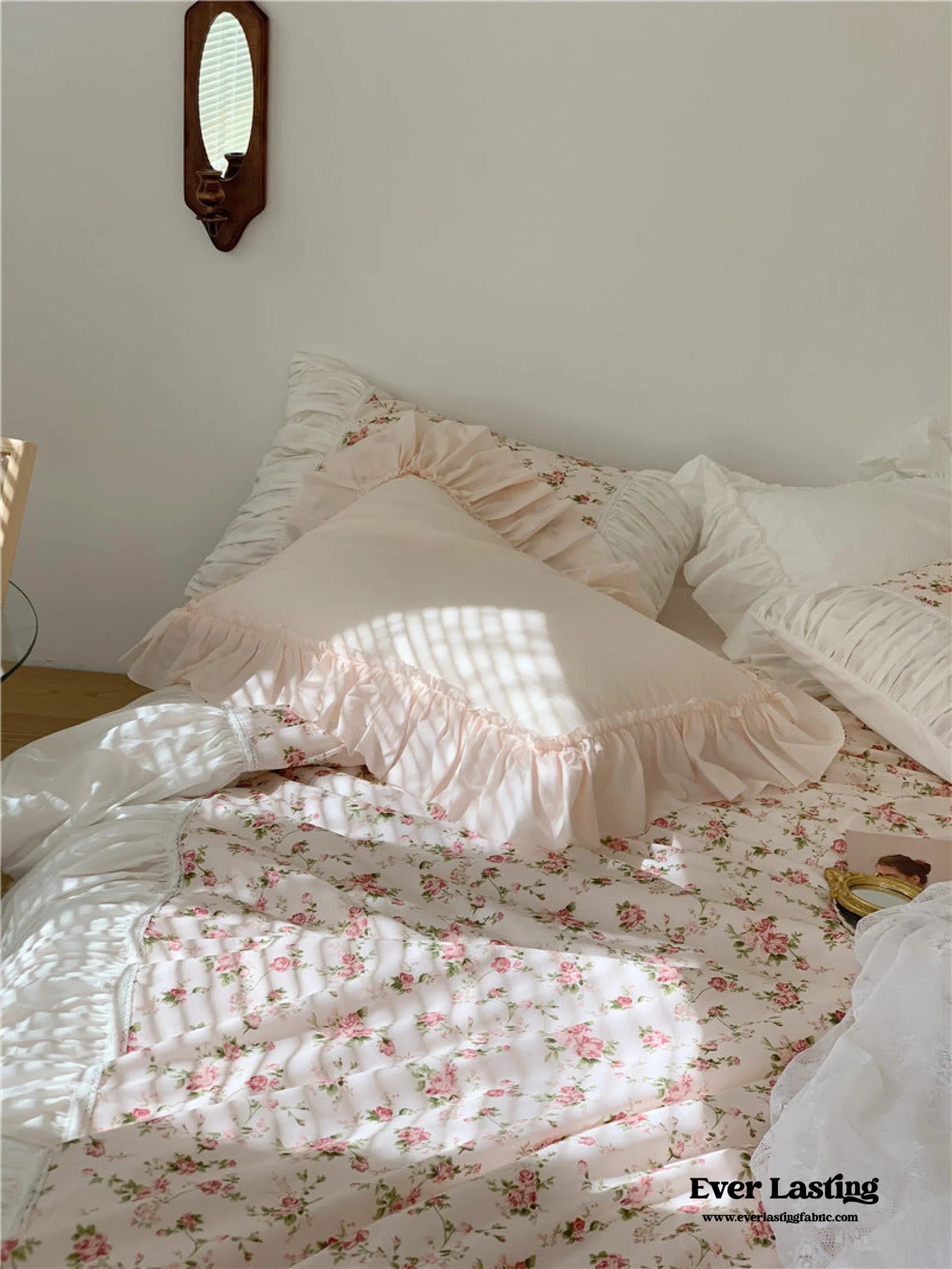French Floral Ruffle Bedding Set / Rosé Pink Ever Lasting