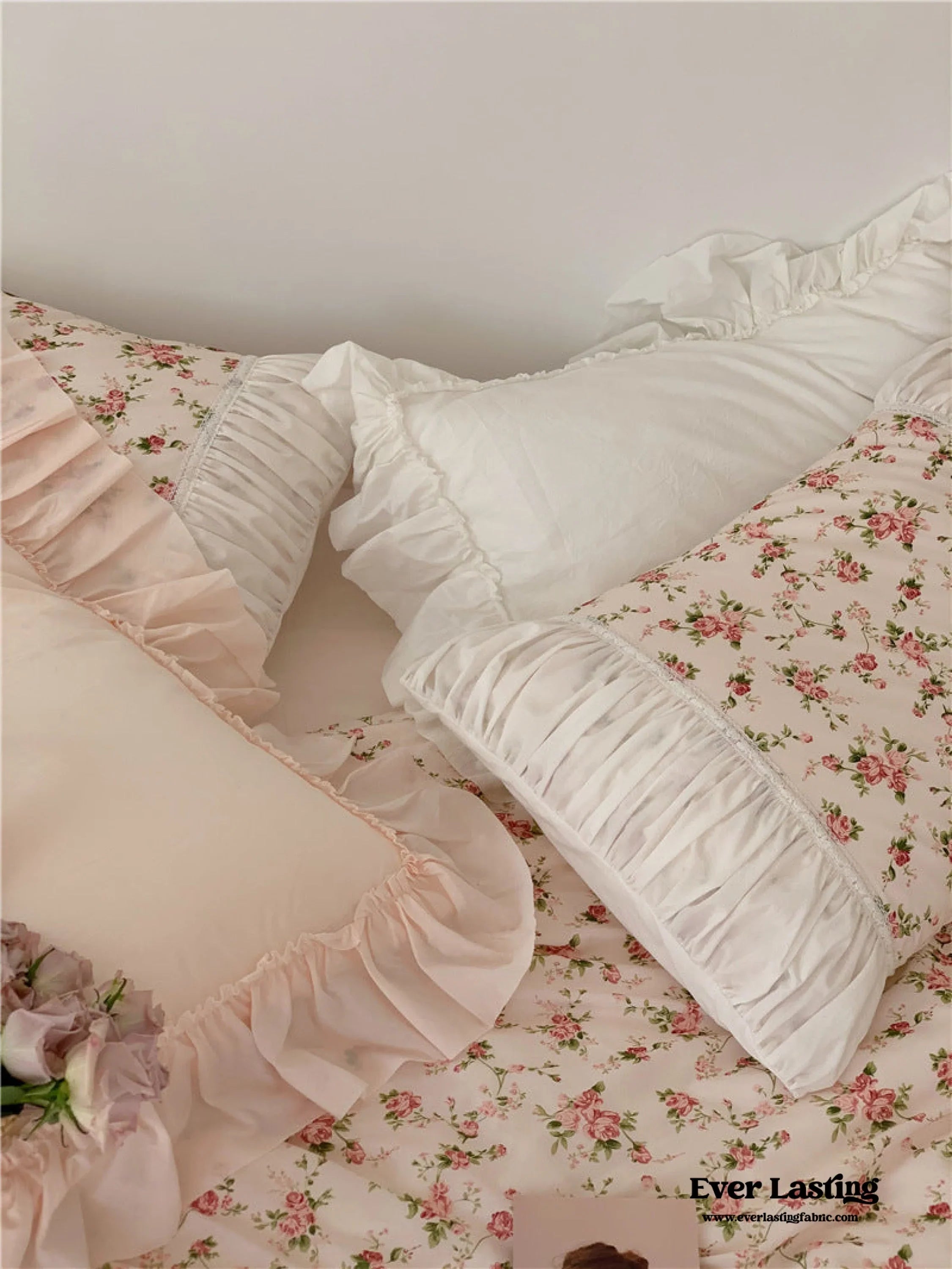 French Floral Ruffle Bedding Set / Rosé Pink Ever Lasting