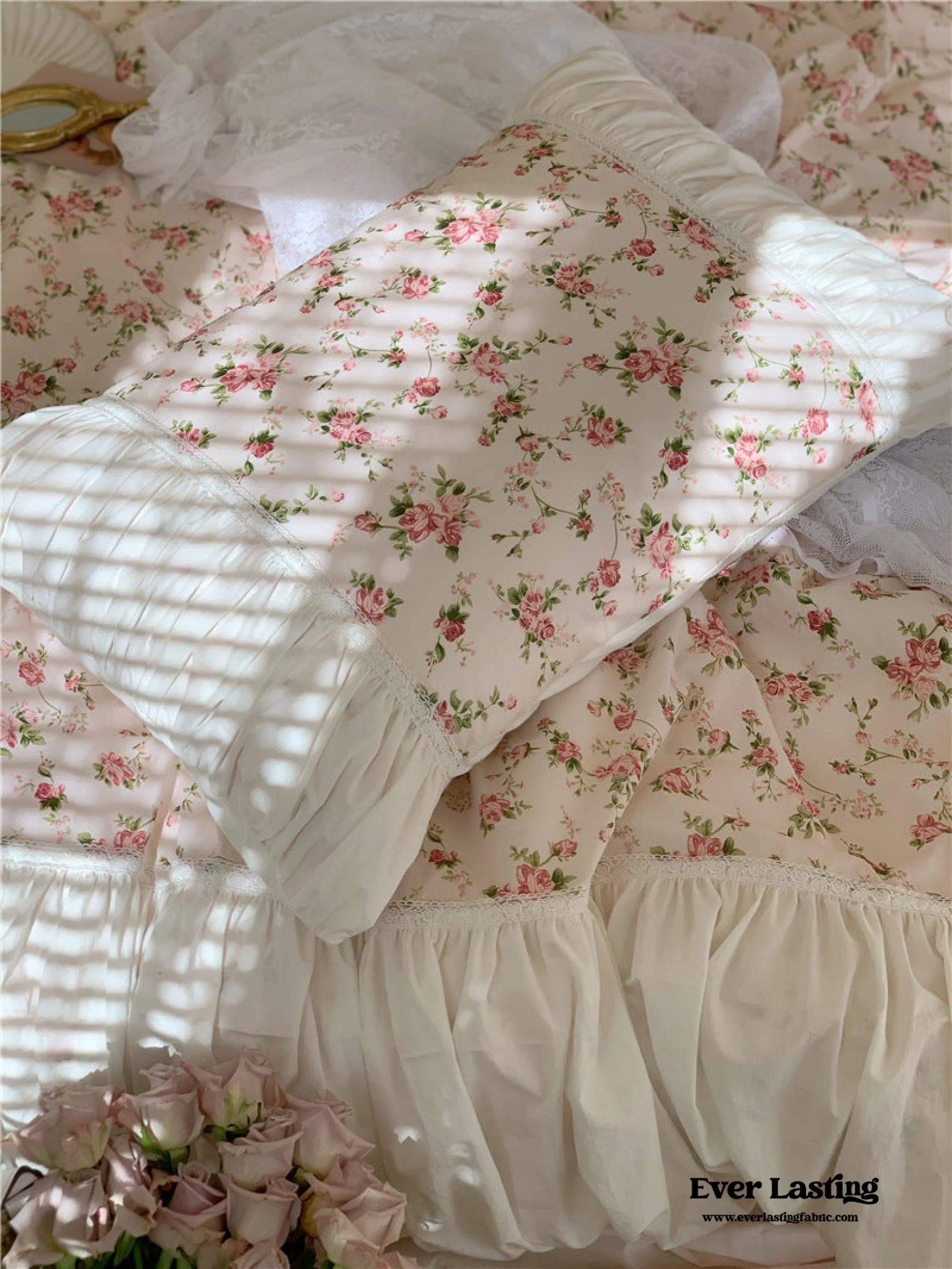 French Floral Ruffle Bedding Set / Rosé Pink Ever Lasting