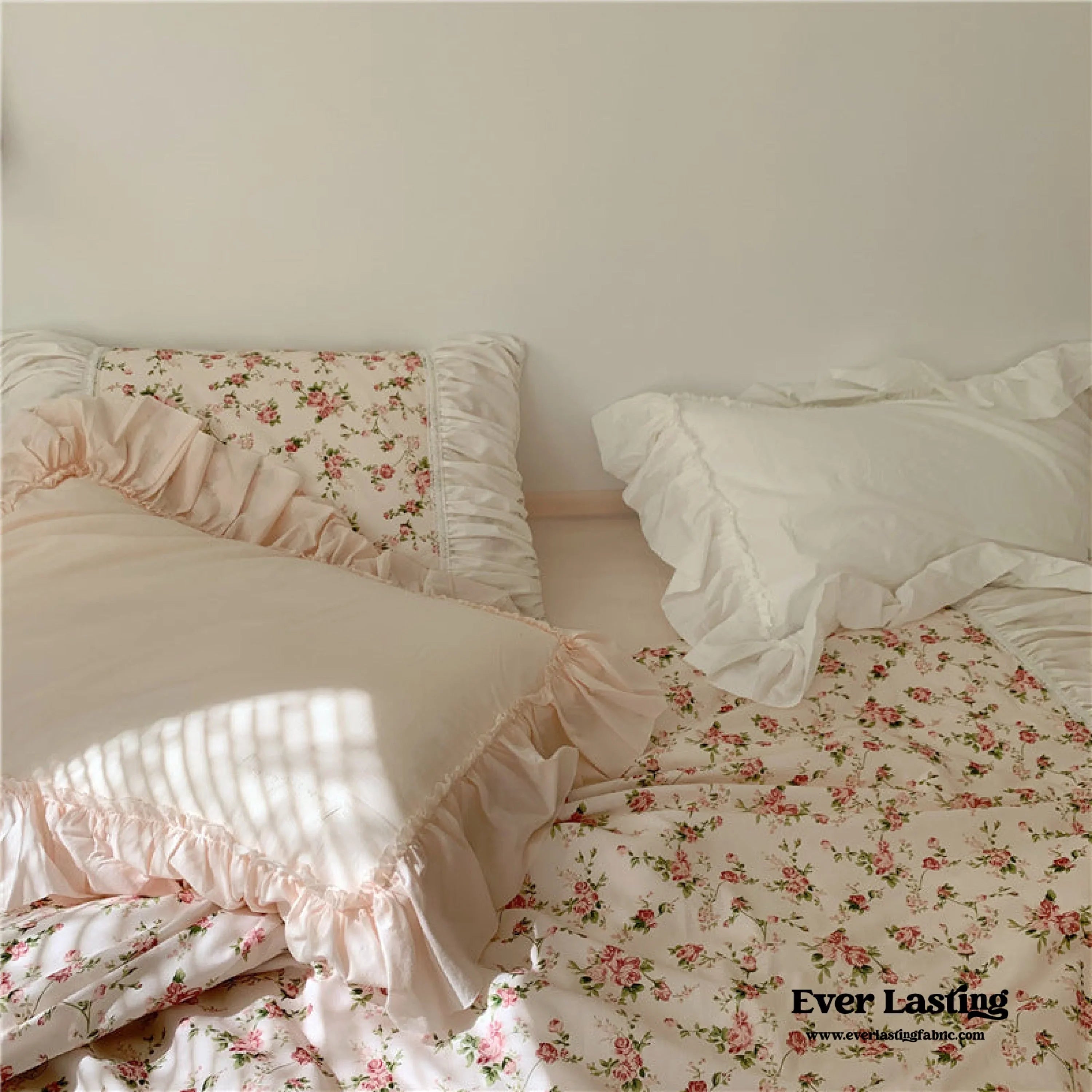 French Floral Ruffle Bedding Set / Rosé Pink Ever Lasting