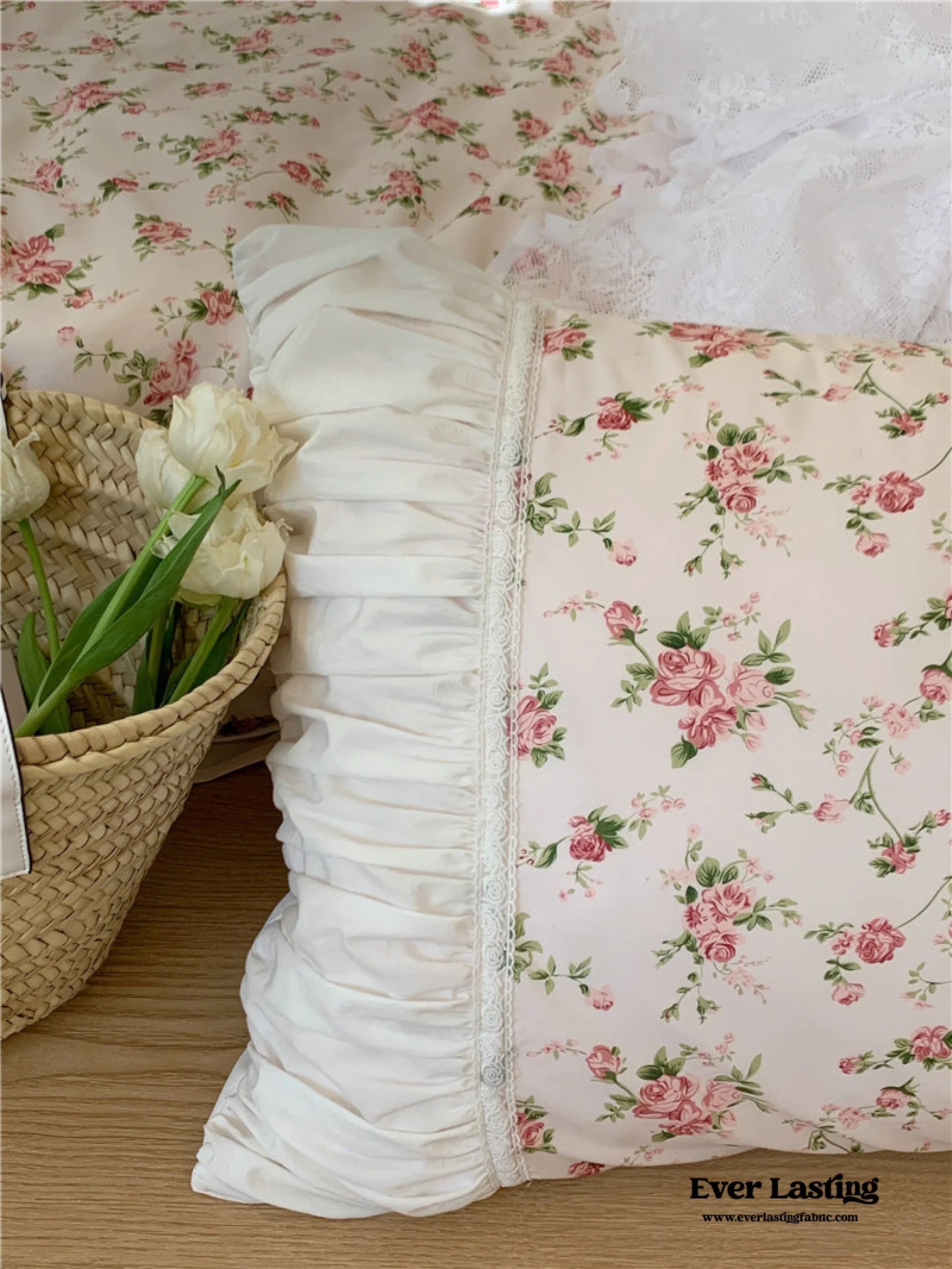 French Floral Ruffle Bedding Set / Rosé Pink Ever Lasting