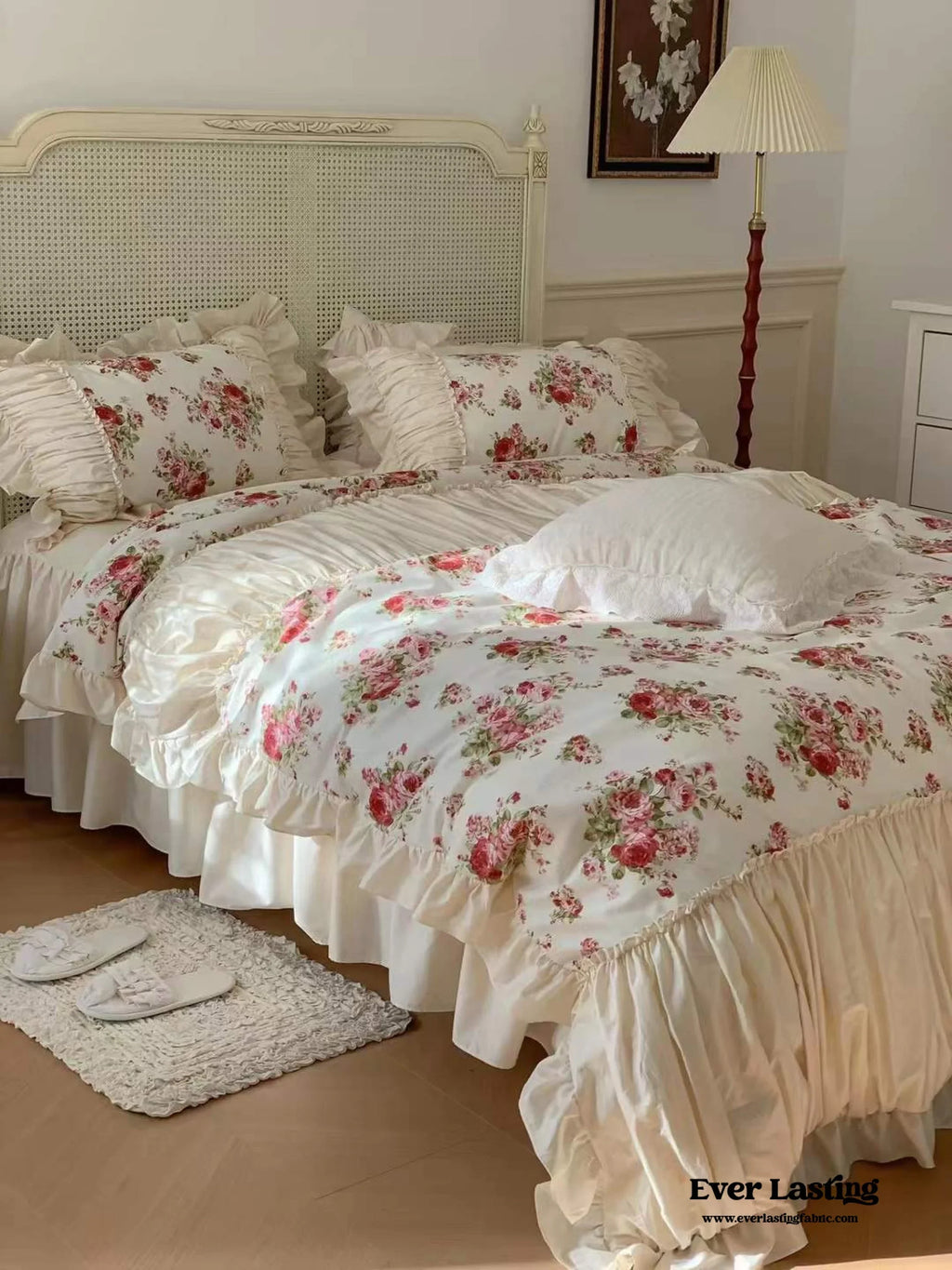 French Floral Ruffle Bedding Set / Rosé Pink Ever Lasting