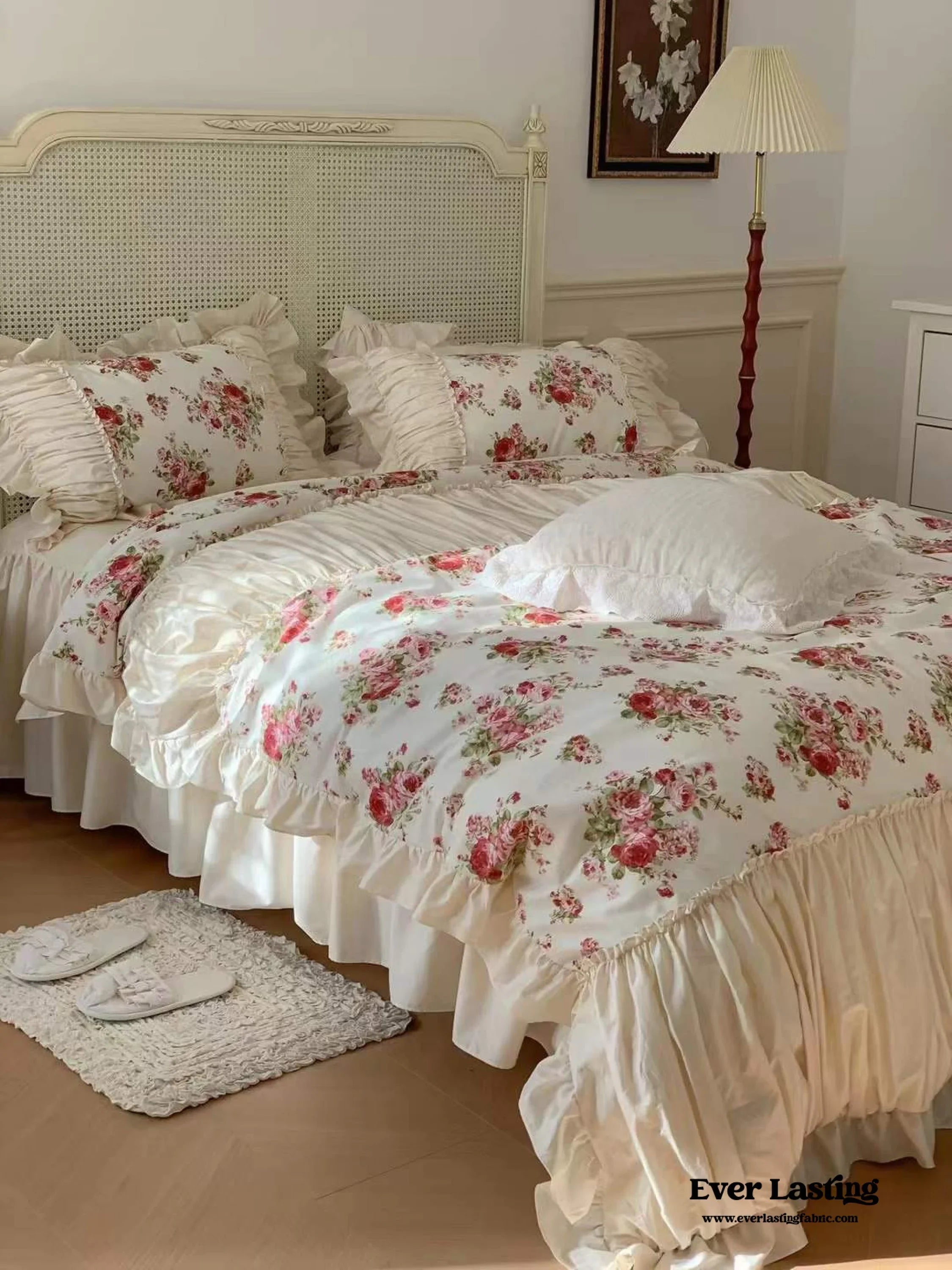 French Floral Ruffle Bedding Set / Rosé Pink Ever Lasting