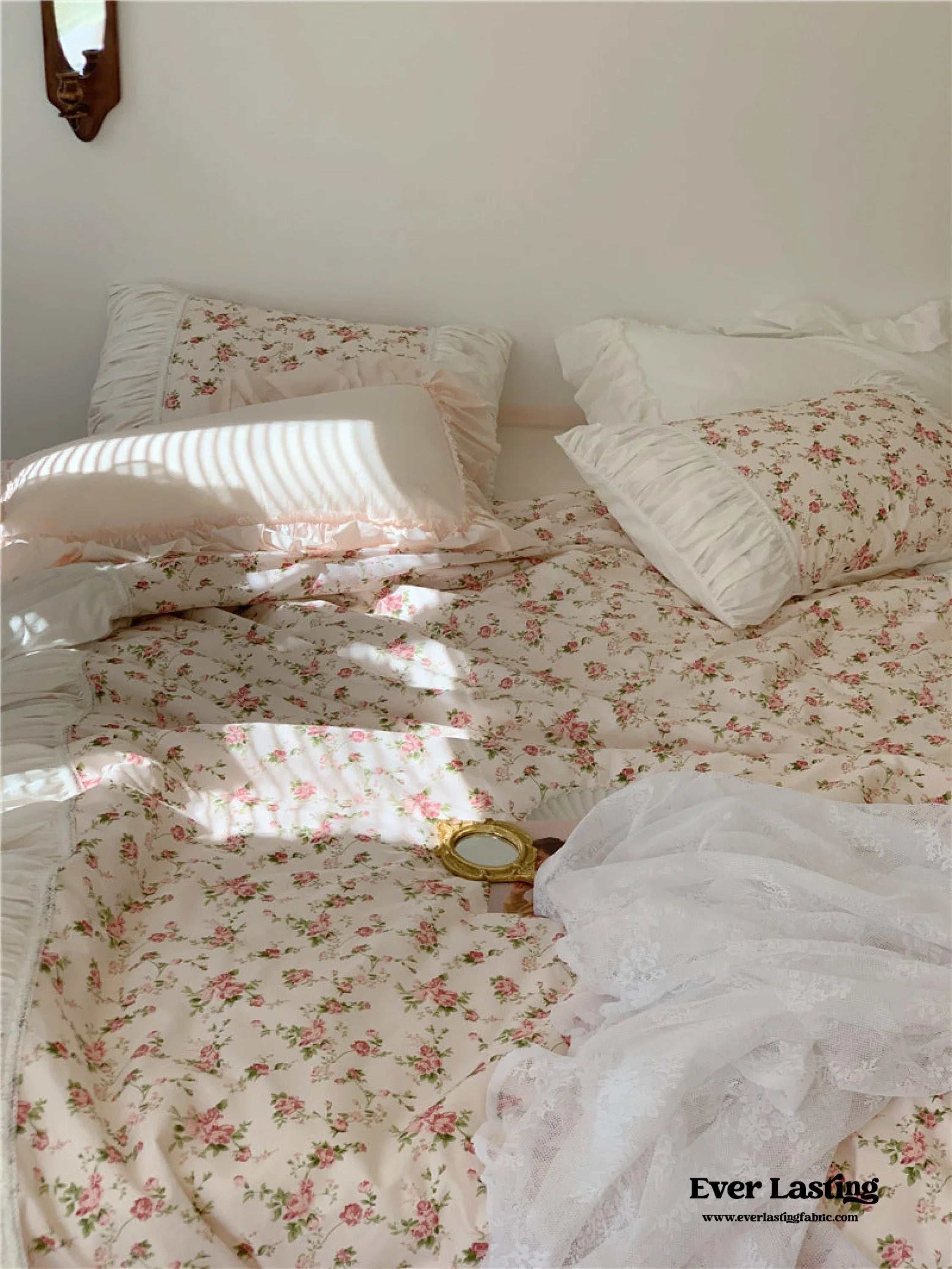 French Floral Ruffle Bedding Set / Rosé Pink Ever Lasting