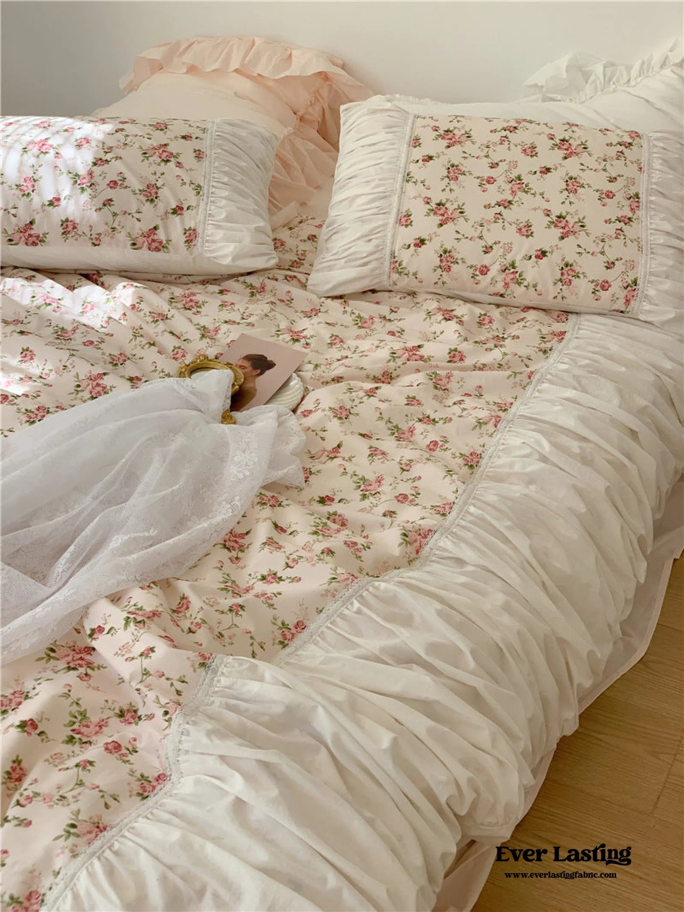 French Floral Ruffle Bedding Set / Rosé Pink Ever Lasting