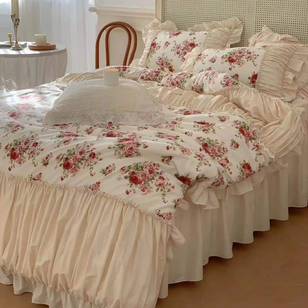 French Floral Ruffle Bedding Set / Rosé Pink Ever Lasting