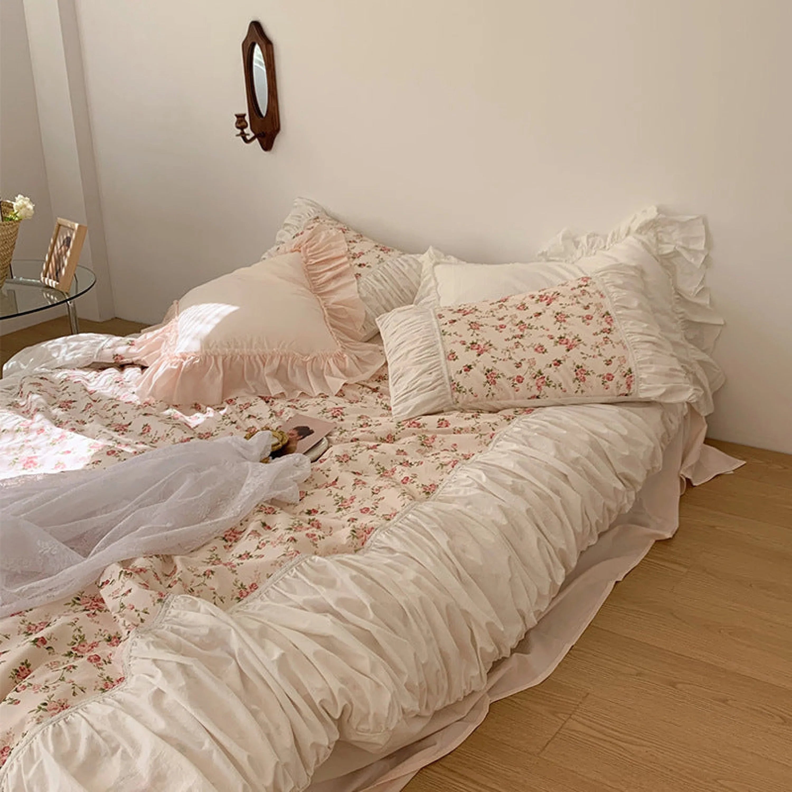 French Floral Ruffle Bedding Set / Rosé Pink Ever Lasting