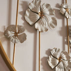 White floral wall art, iron with golden accents, green leaves - House of Avana