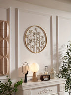 White floral wall art, iron with golden accents, green leaves - House of Avana