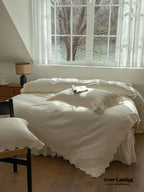 French Lace Floral Ruffle Bedding Set / Royal Blue Ever Lasting