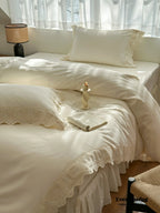 French Lace Floral Ruffle Bedding Set / Royal Blue Ever Lasting