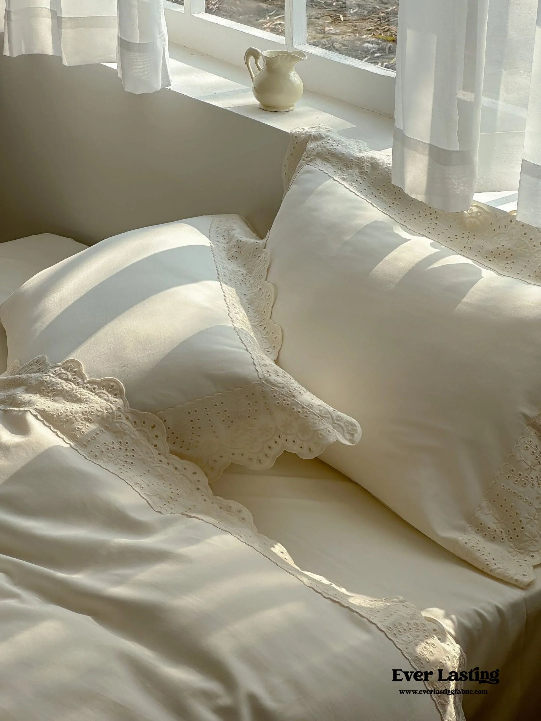 French Lace Floral Ruffle Bedding Set / Royal Blue Ever Lasting