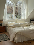 French Lace Floral Ruffle Bedding Set / Royal Blue Ever Lasting