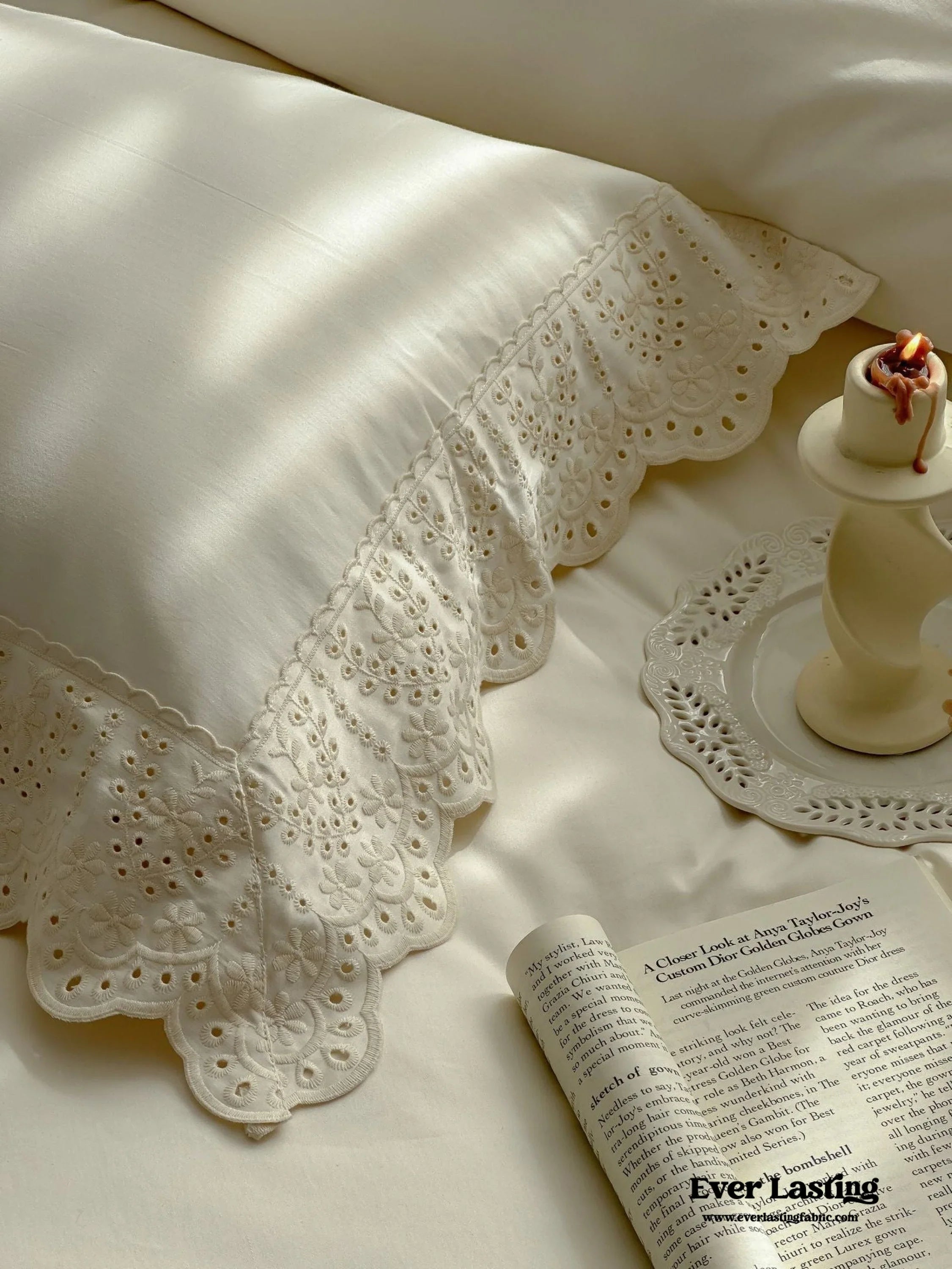 French Lace Floral Ruffle Bedding Set / Royal Blue Ever Lasting